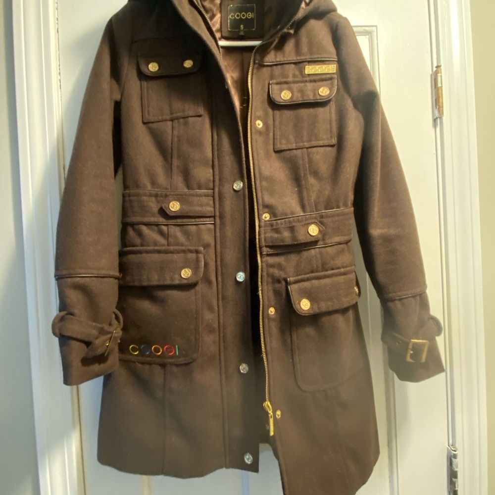 COOGI Dark Brown Hooded Jacket with Gold Details